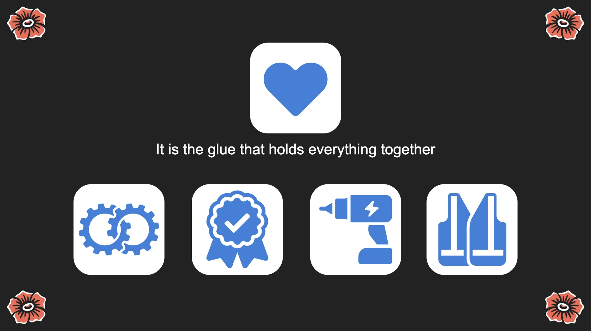 Handle With Care shown as the glue that holds the other four values together