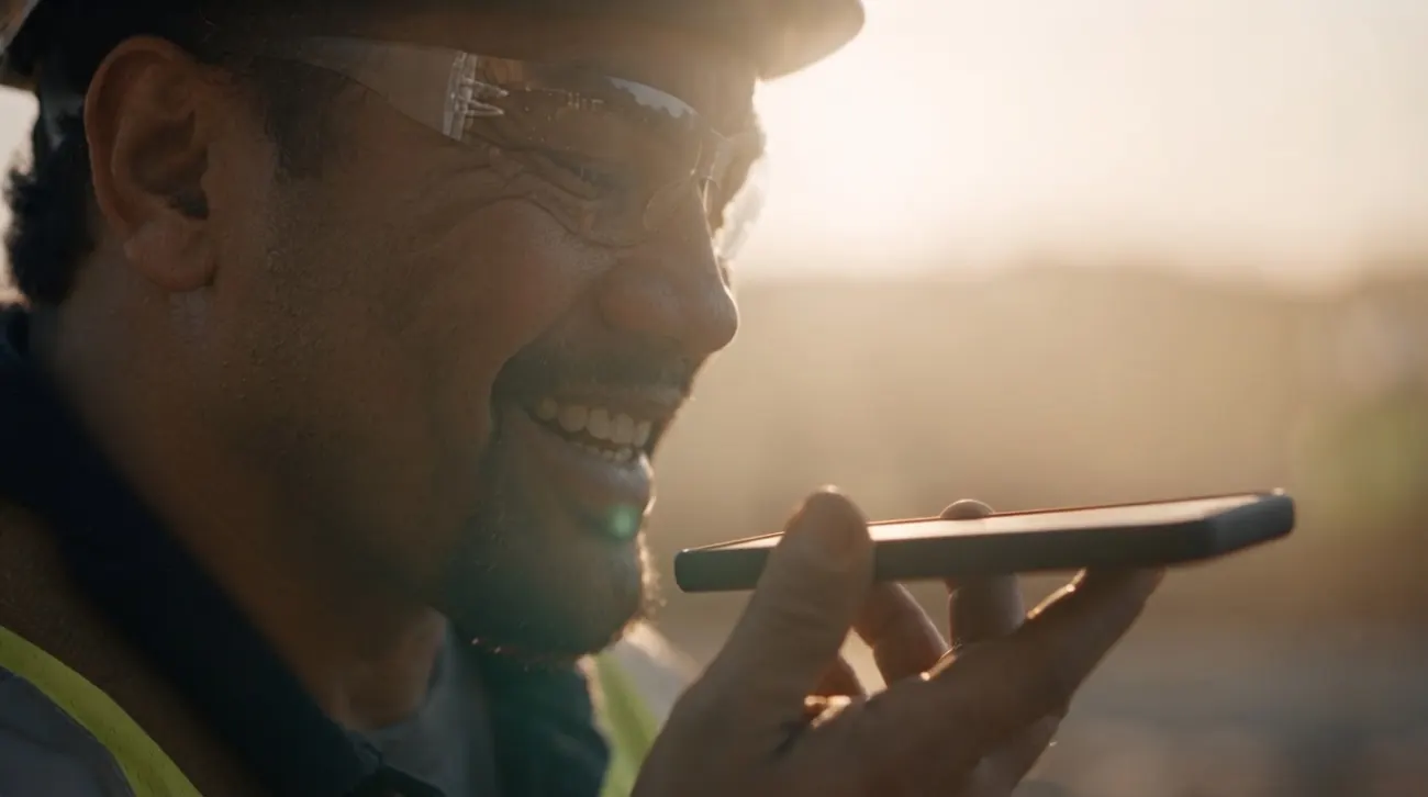 A worker on site talking to Storm on a phone call