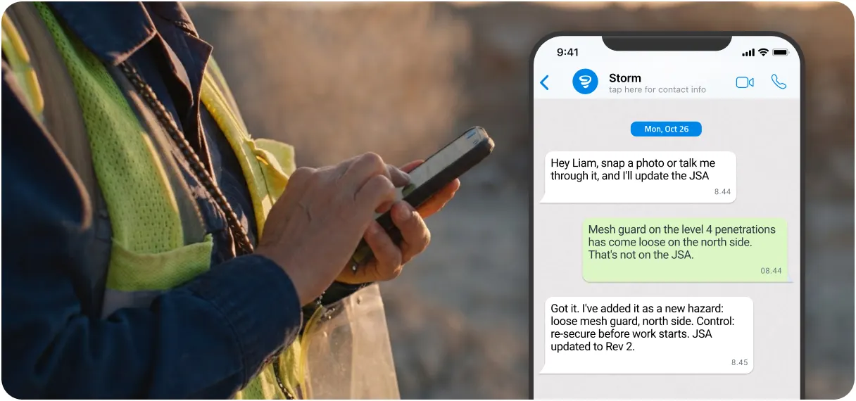 A worker answering Storm's questions in a WhatsApp chat