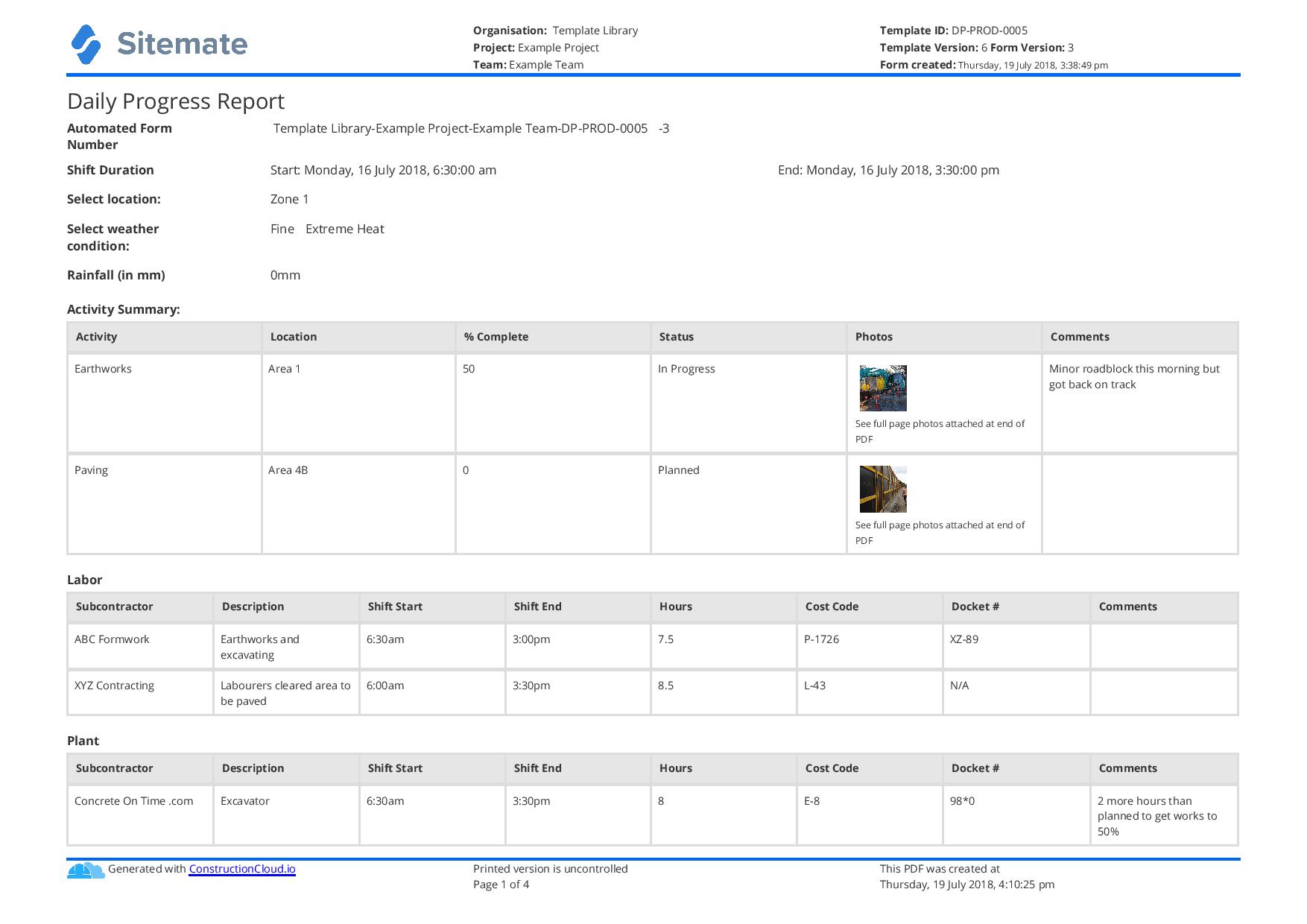 weekly task report template excel