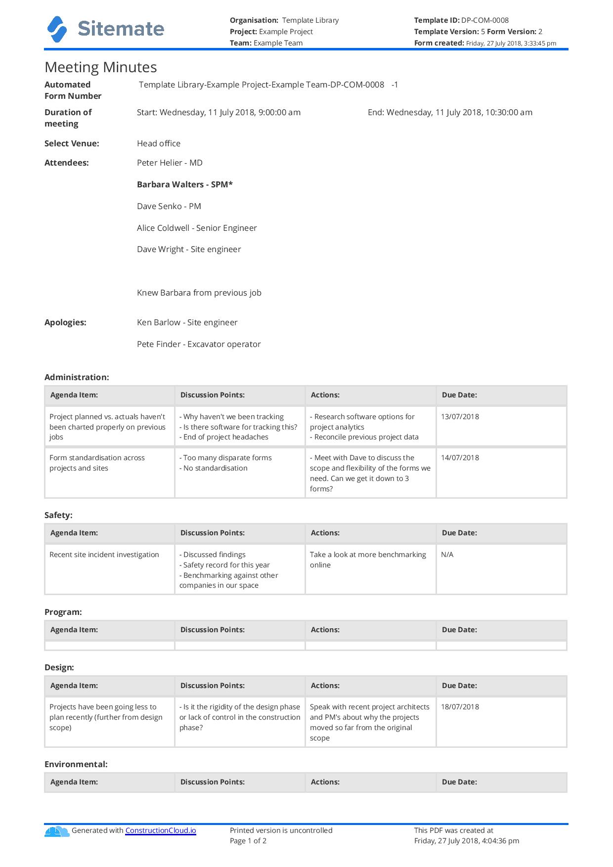 Free Construction Meeting Minutes Template Better Than Excel And Word 