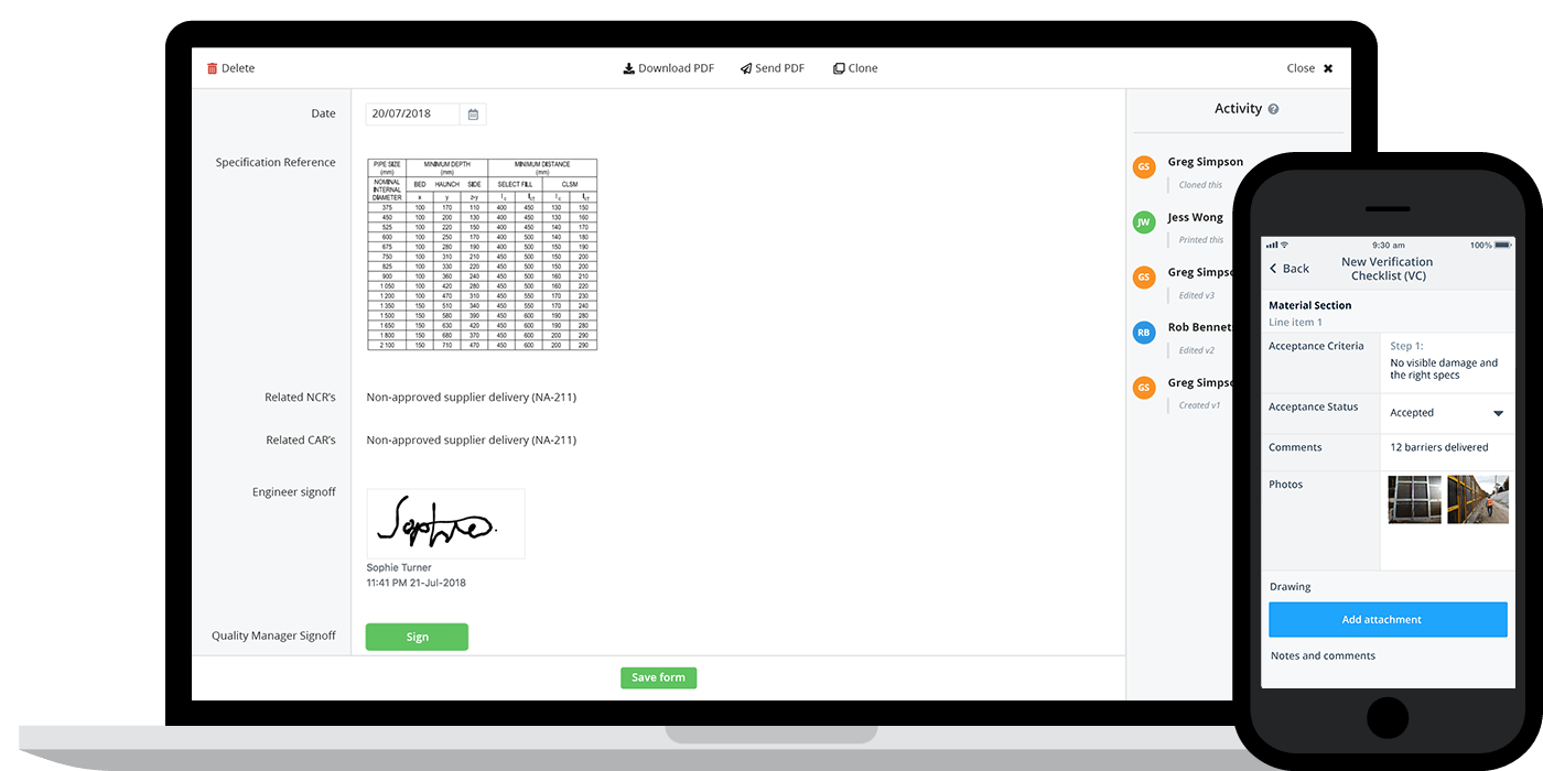 Quality control checklists in construction