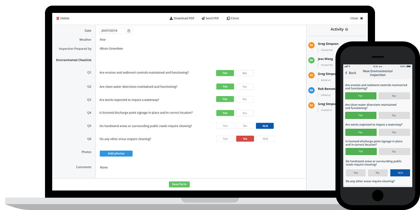 Environmental checklist app