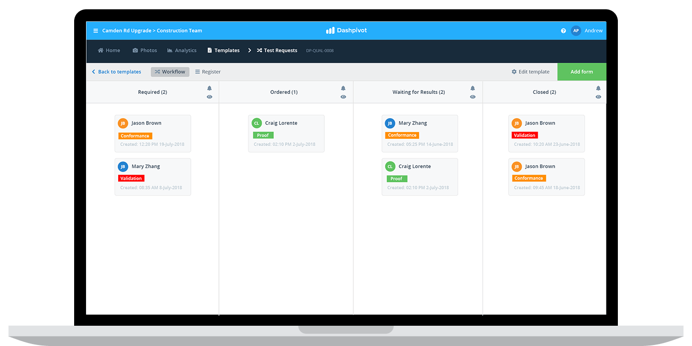 Test request workflow