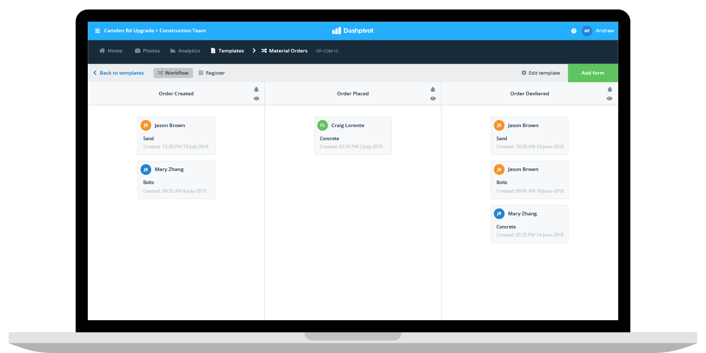 Materials ordering software