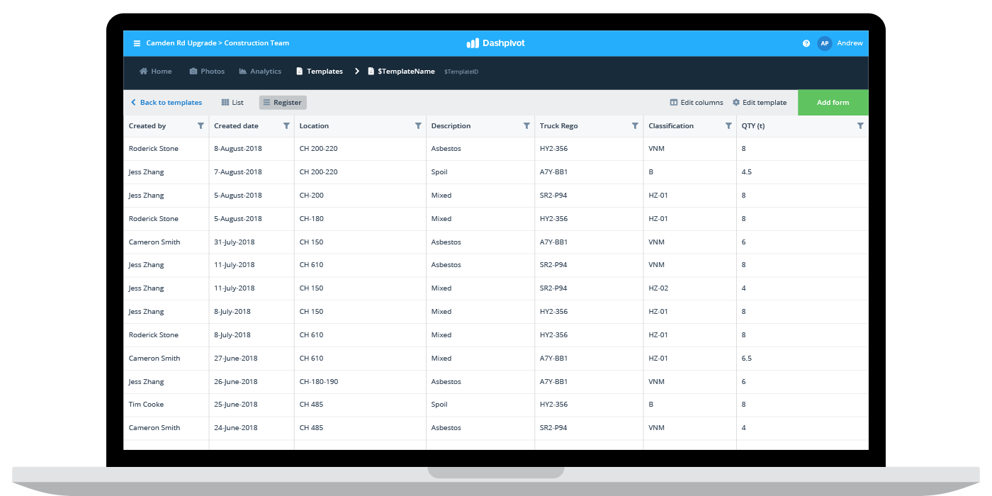 Waste tracking register