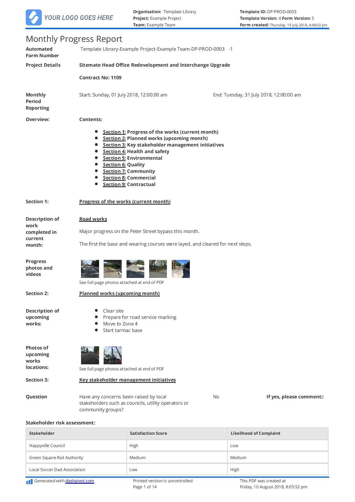 Monthly Construction Progress Report template: Use this template free Throughout Construction Status Report Template