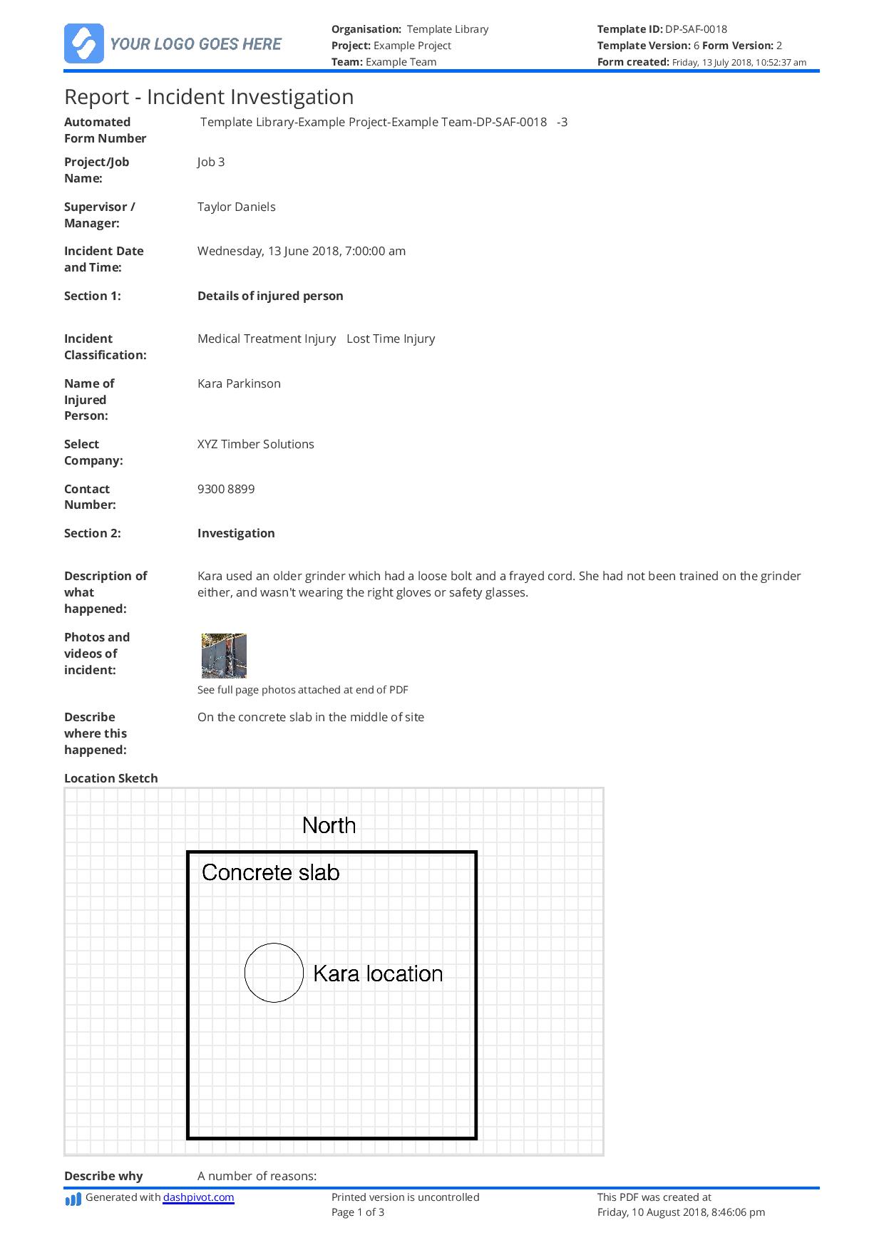 Incident investigation report template