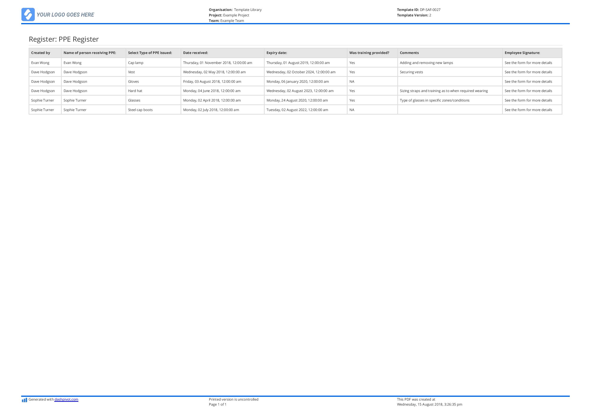 excel register template