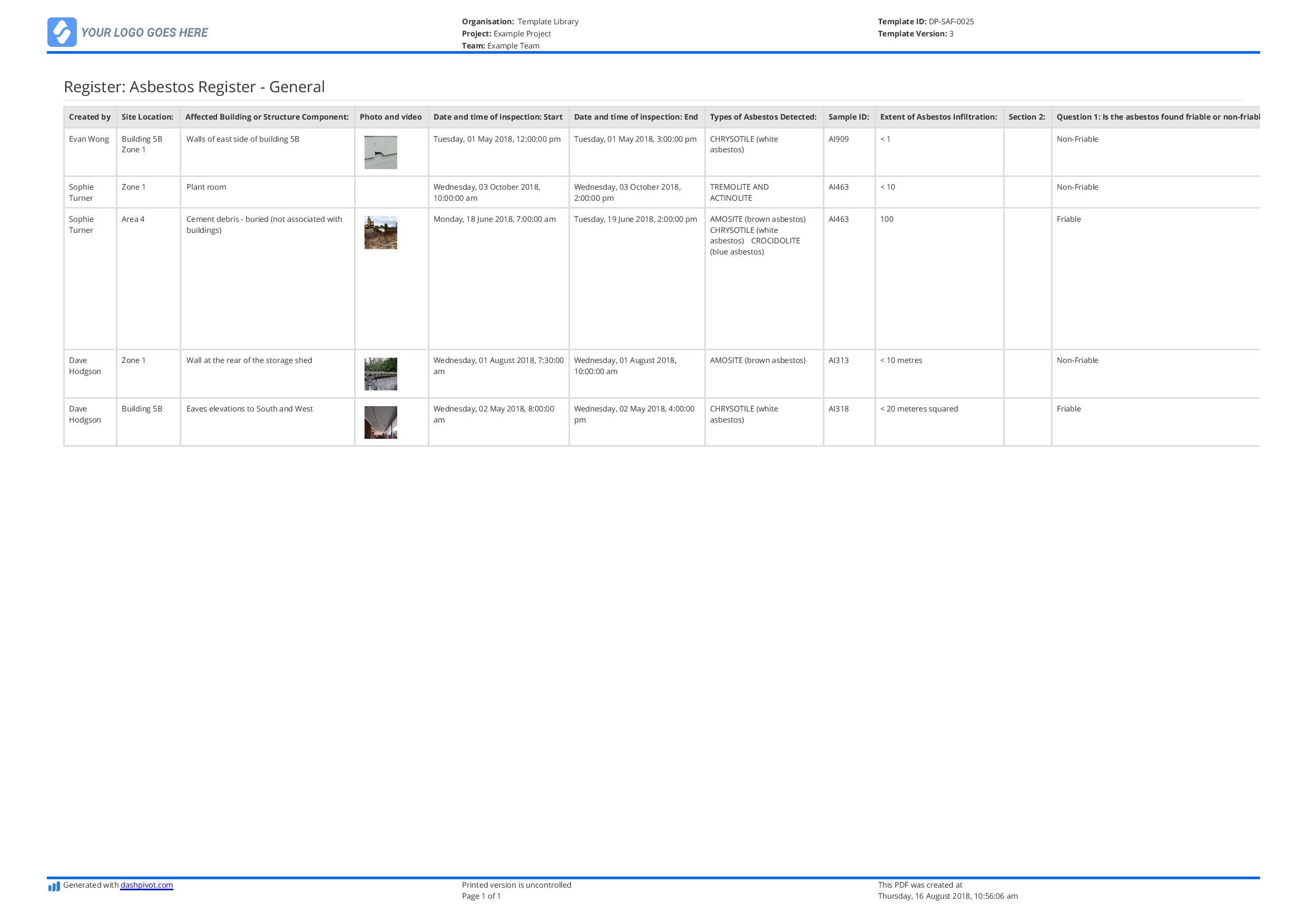 Asbestos register template