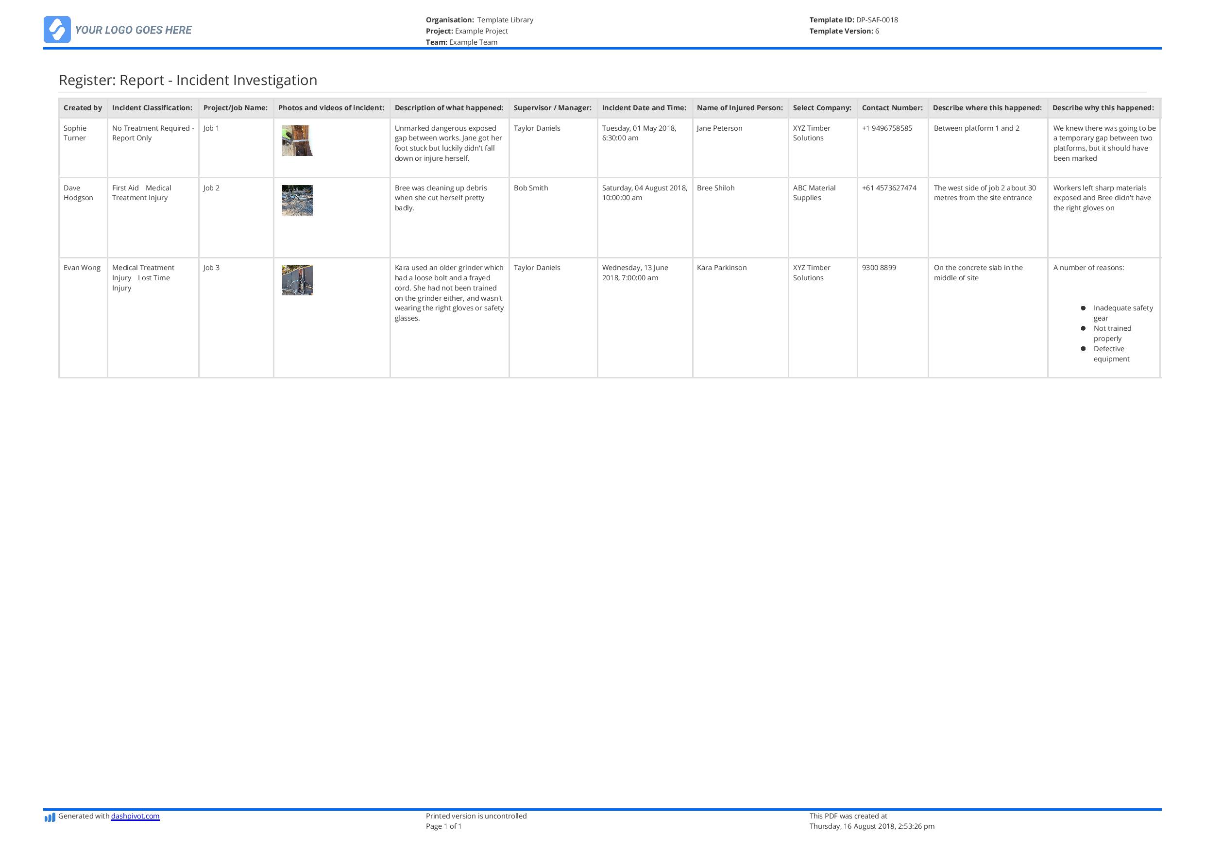 Incident Register template (better than excel) - Free and customisable For Incident Report Log Template