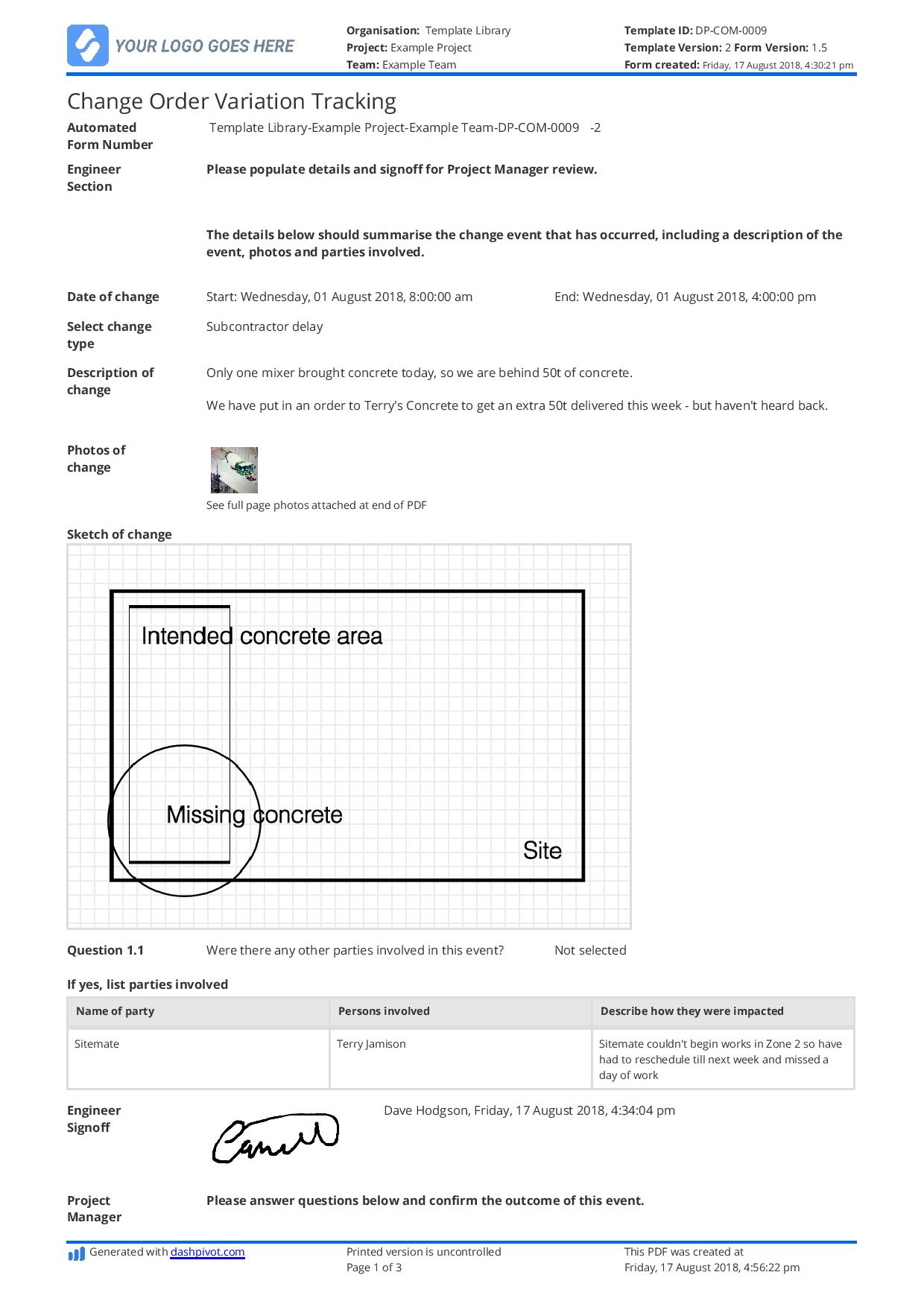 Deductive Change Order Template