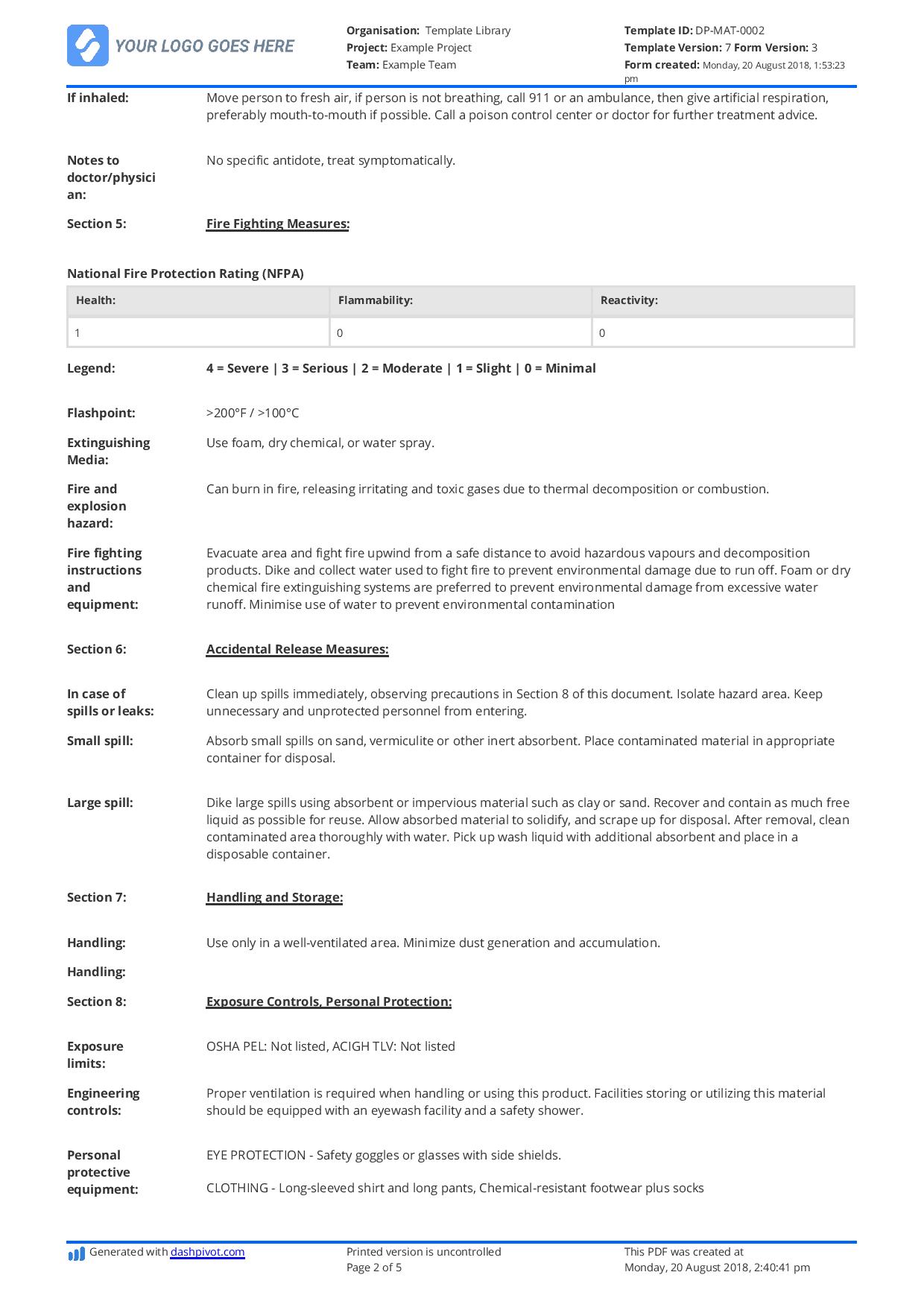 Free Material Safety Data Sheet template (better than word/excel/PDF) Intended For Free Msds Label Template