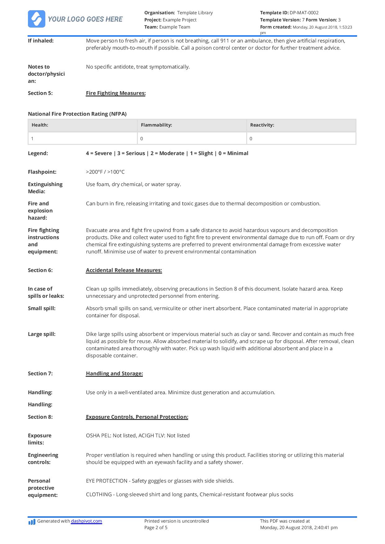 Free Material Safety Data Sheet template (better than word/excel/PDF)