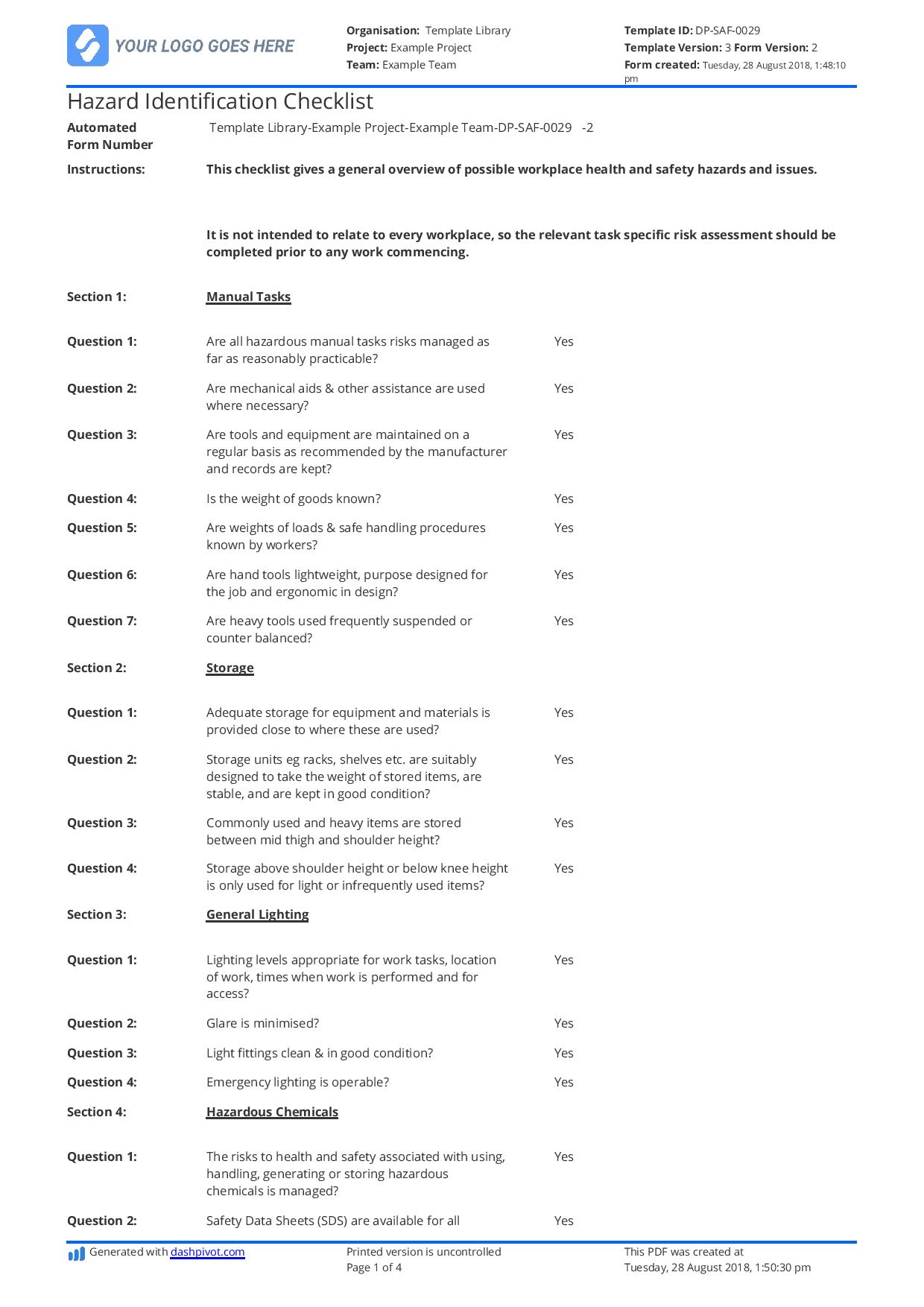 hazard assessment form template