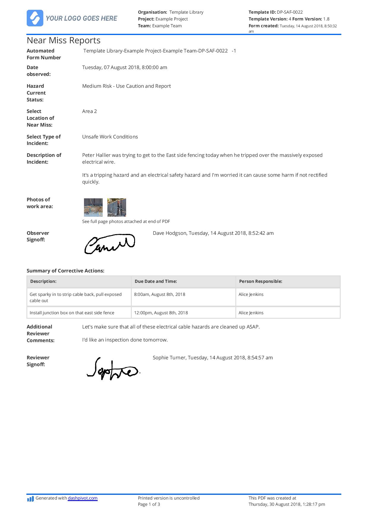 Near miss report format