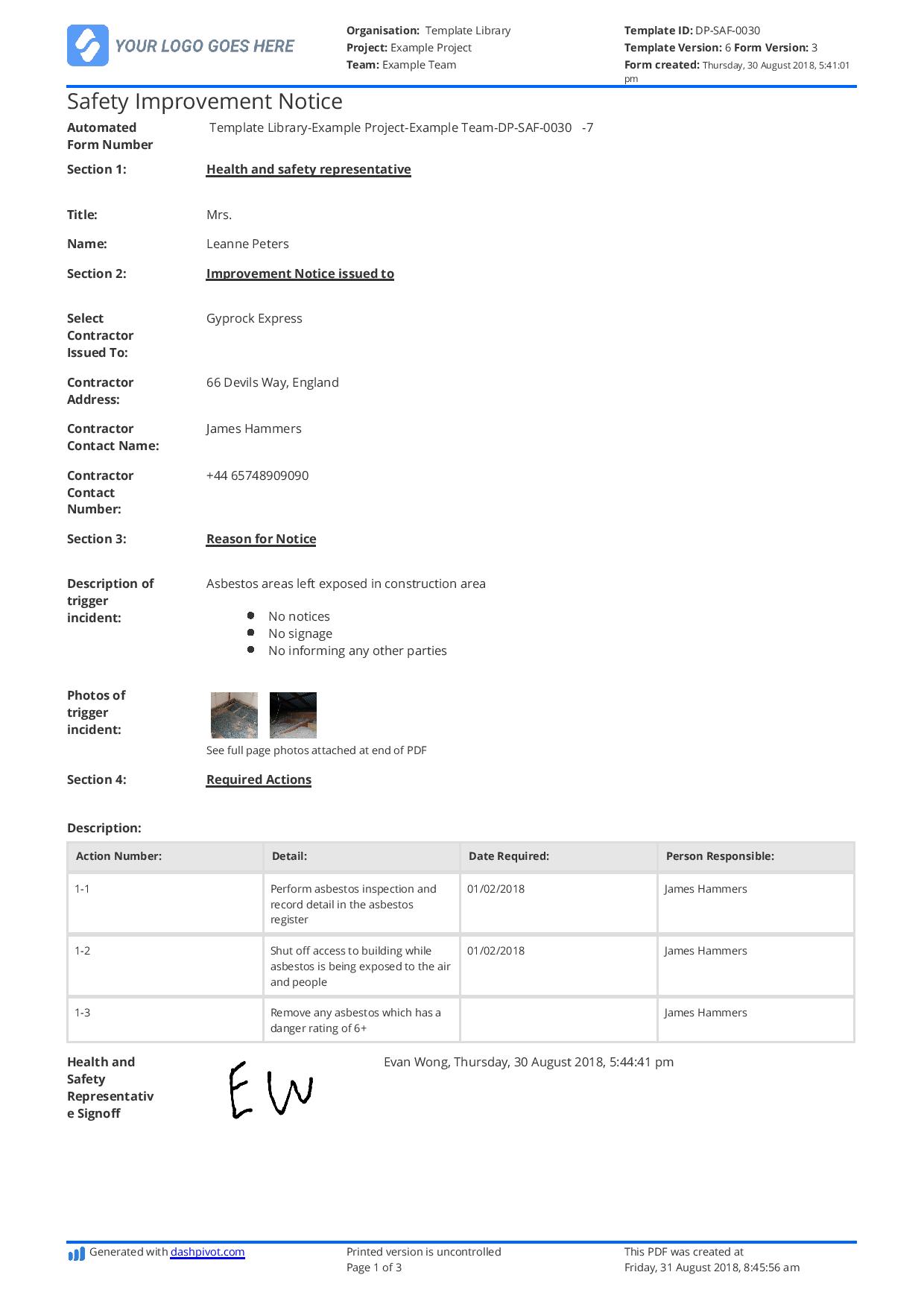 Example Of Application Form For Job Vacancy, Improvement Notices Hse Preview The Full Template, Example Of Application Form For Job Vacancy