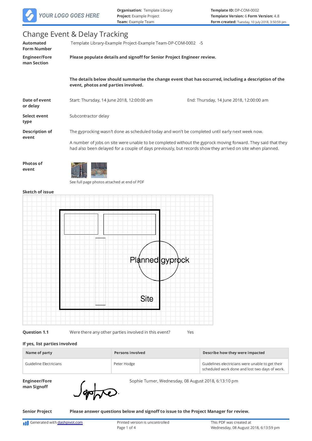 Delay analysis report template