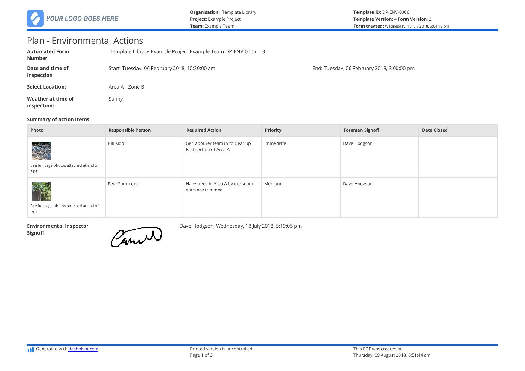 Example Of Action Plan Template