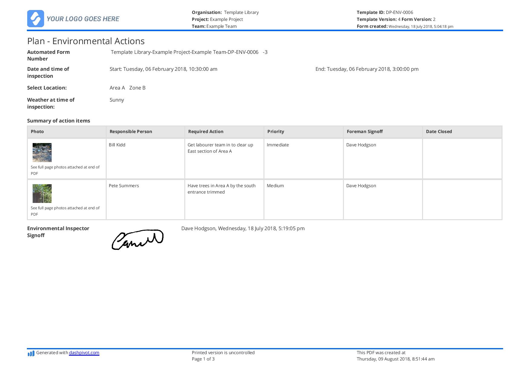 Free Environmental Action Plan Template the Perfect Example Template 