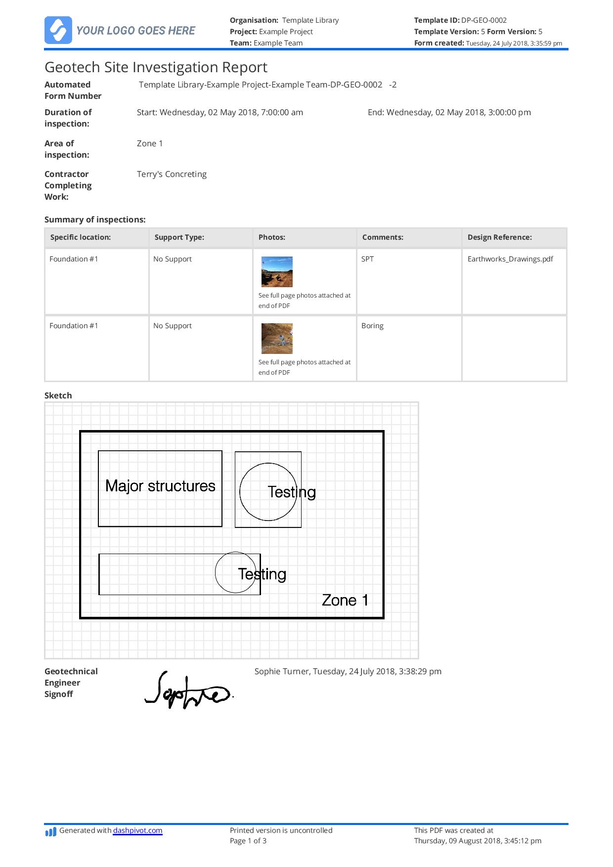 Geotech site investigation report template