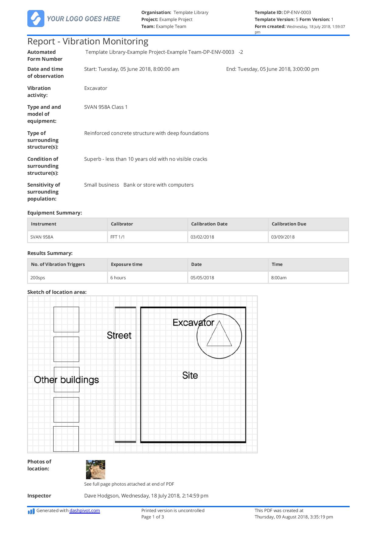 Vibration monitoring risk assessment report template