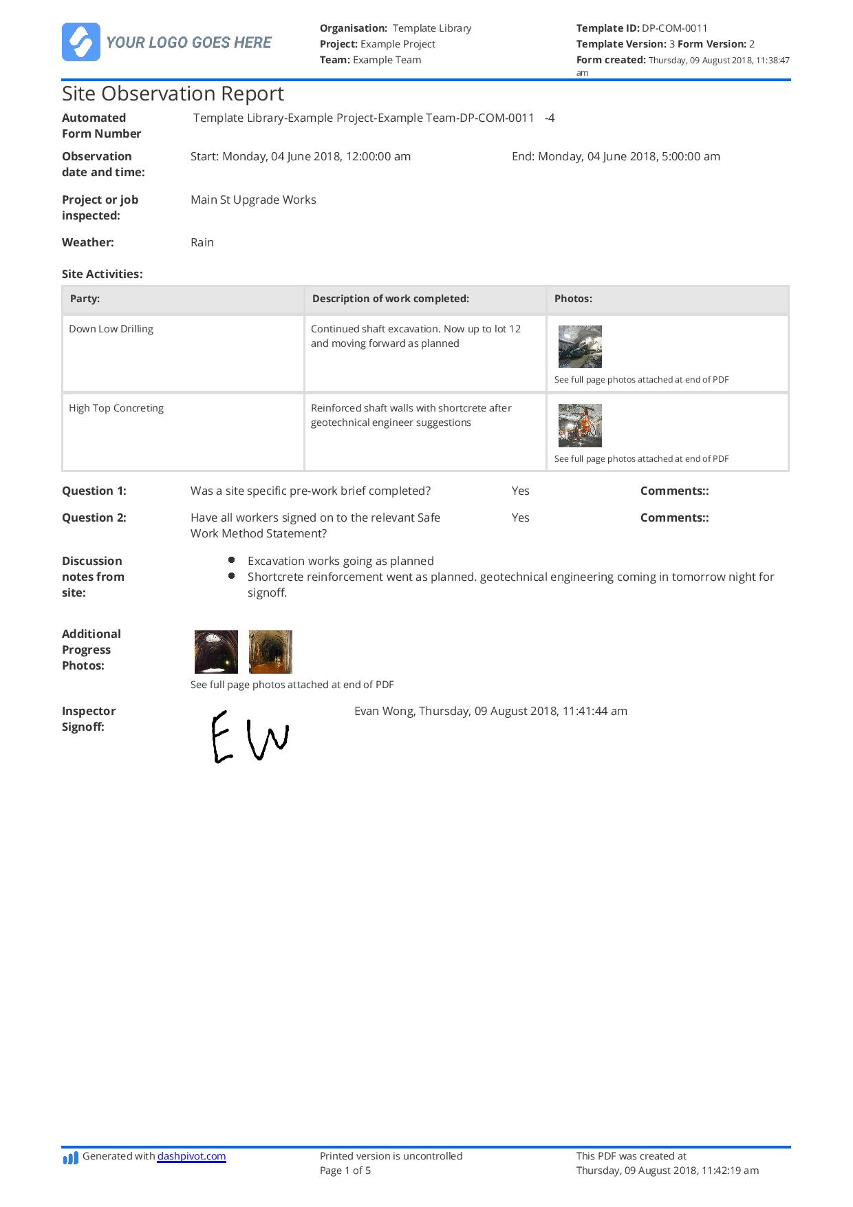 Construction shift handover template