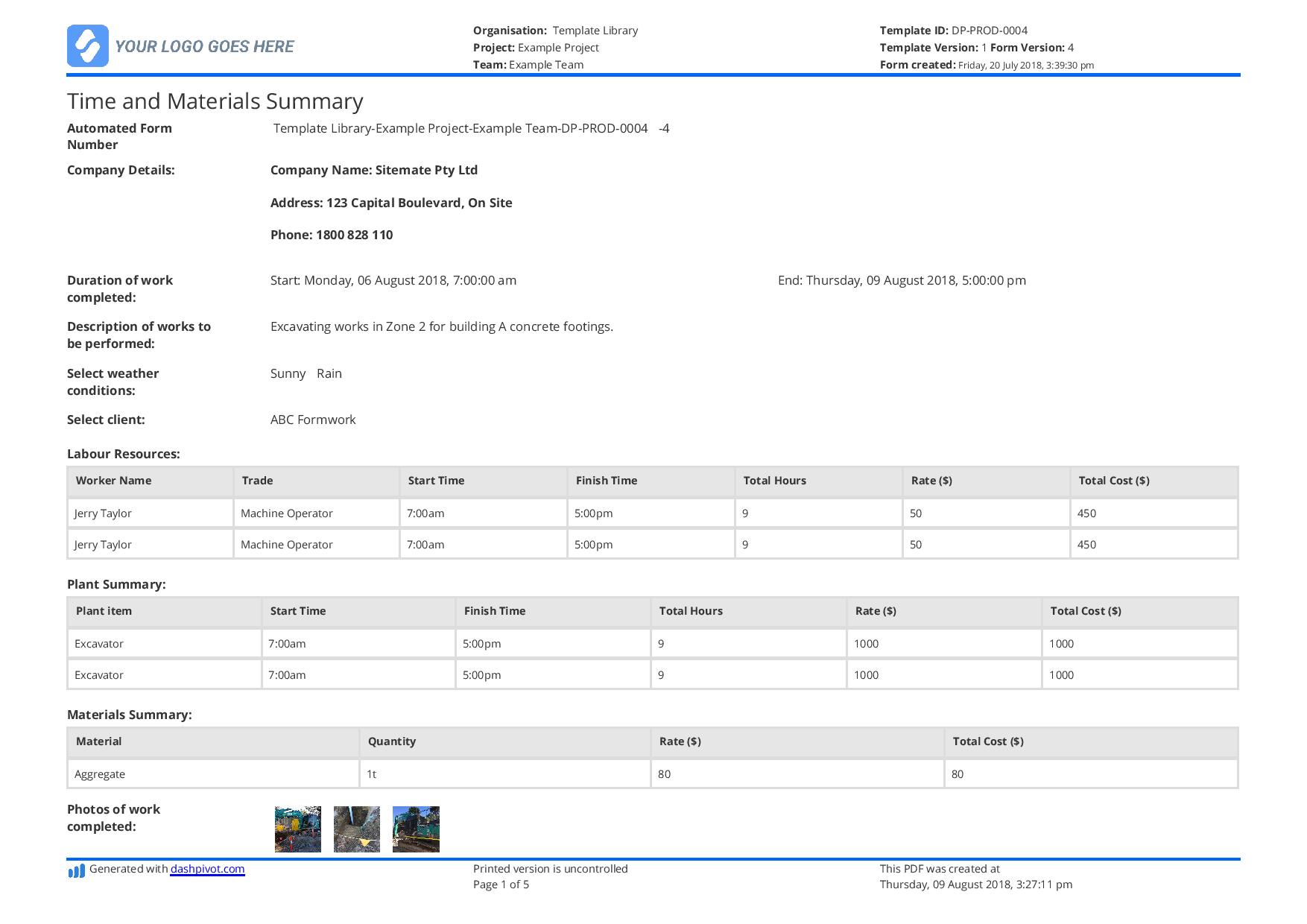 Construction Time And Materials Template Use This Template Free
