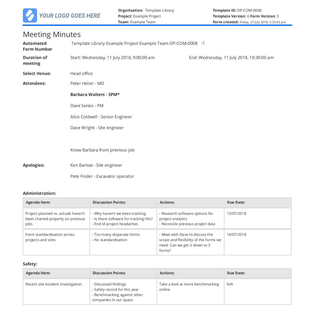 Construction meeting minutes