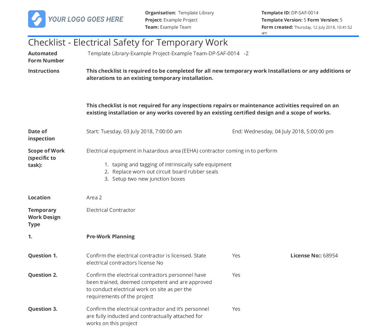 Safety-checkliost Safety checklist software