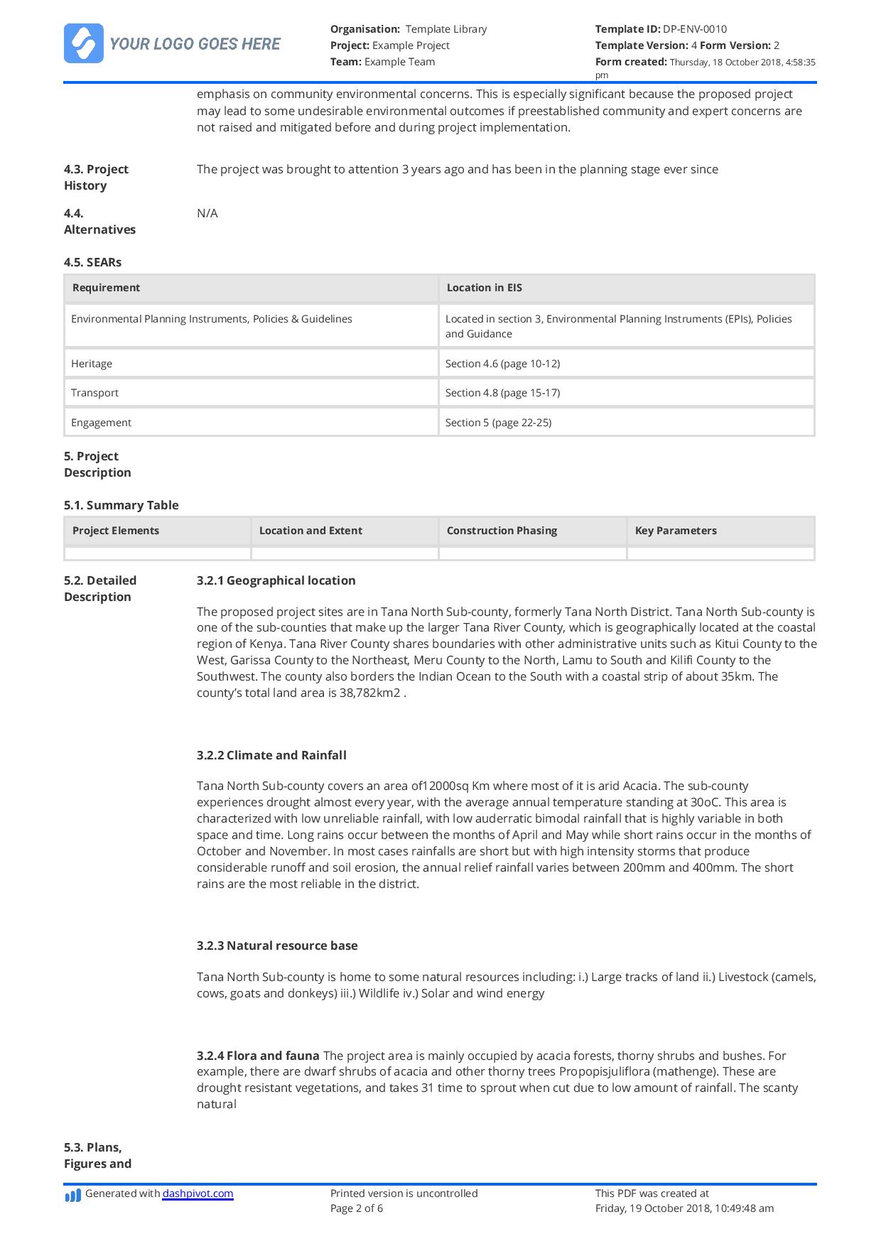 Environmental Impact Statement Example (Free and customisable)