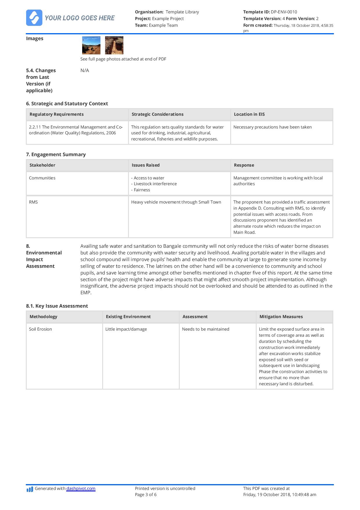 Environmental Impact Statement Example (Free and customisable) Inside Environmental Impact Report Template