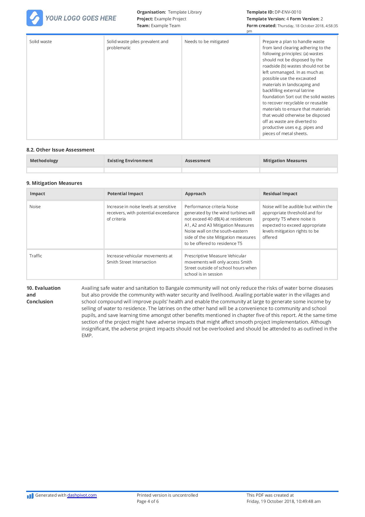 Environmental Impact Statement Example (Free and customisable)