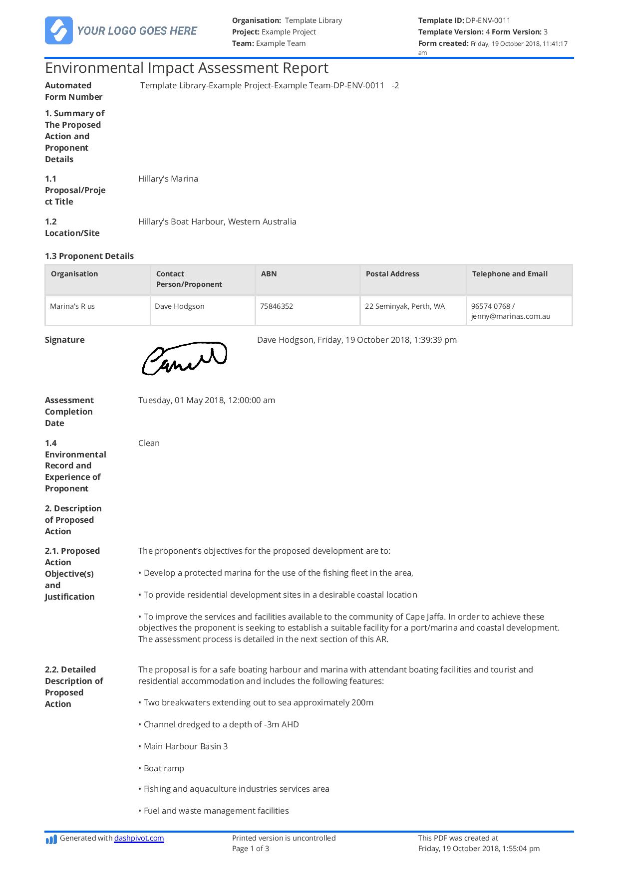 Environmental Impact Assessment Report Example Format