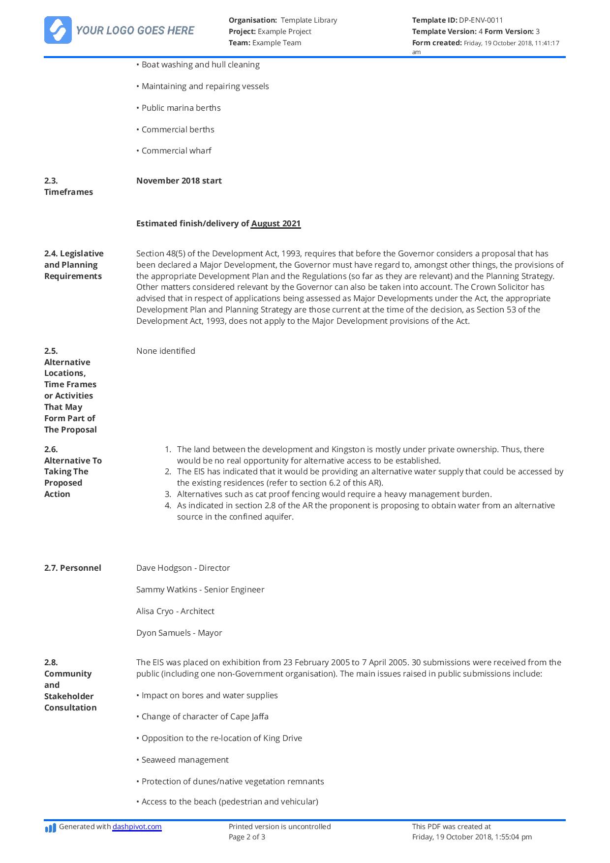 Environmental Impact Assessment Report template Use it free