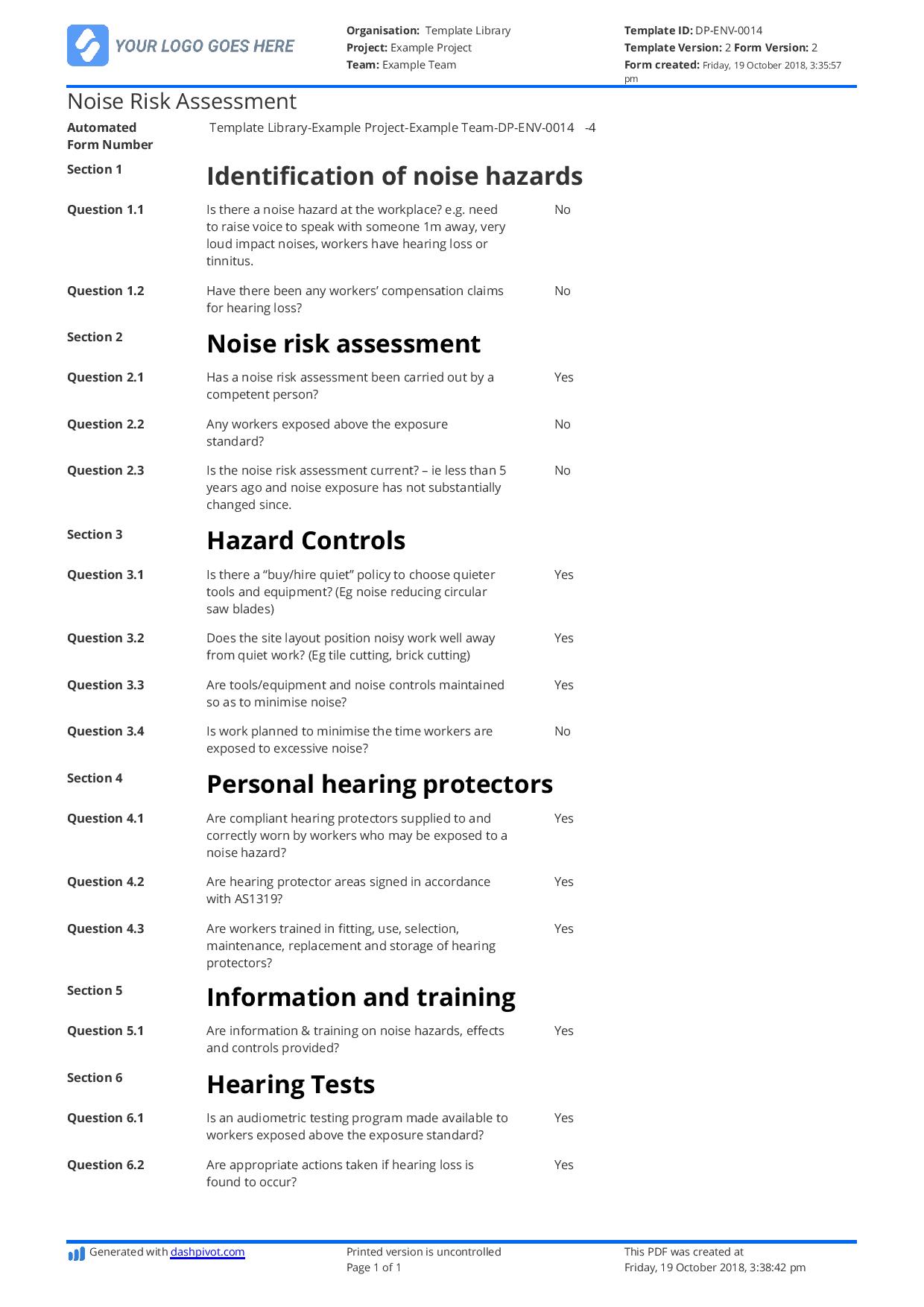 Free Noise Risk Assessment template (Better than word doc and PDF) Inside Environmental Impact Report Template