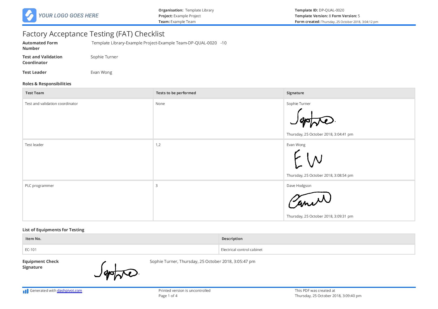 Factory Acceptance Test Template