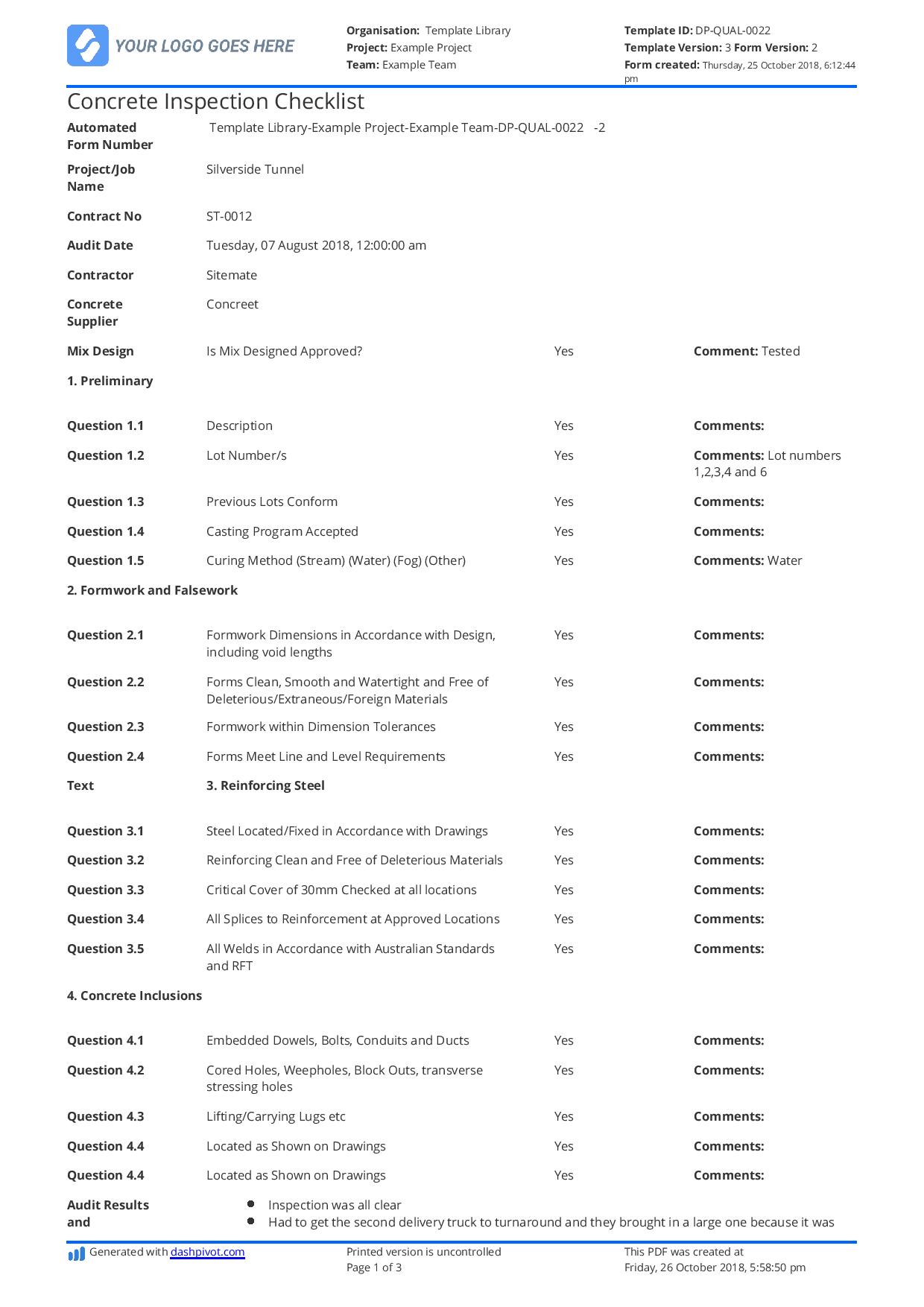 Free Concrete Quality Control Checklist Better Than Excel Doc And Pdf