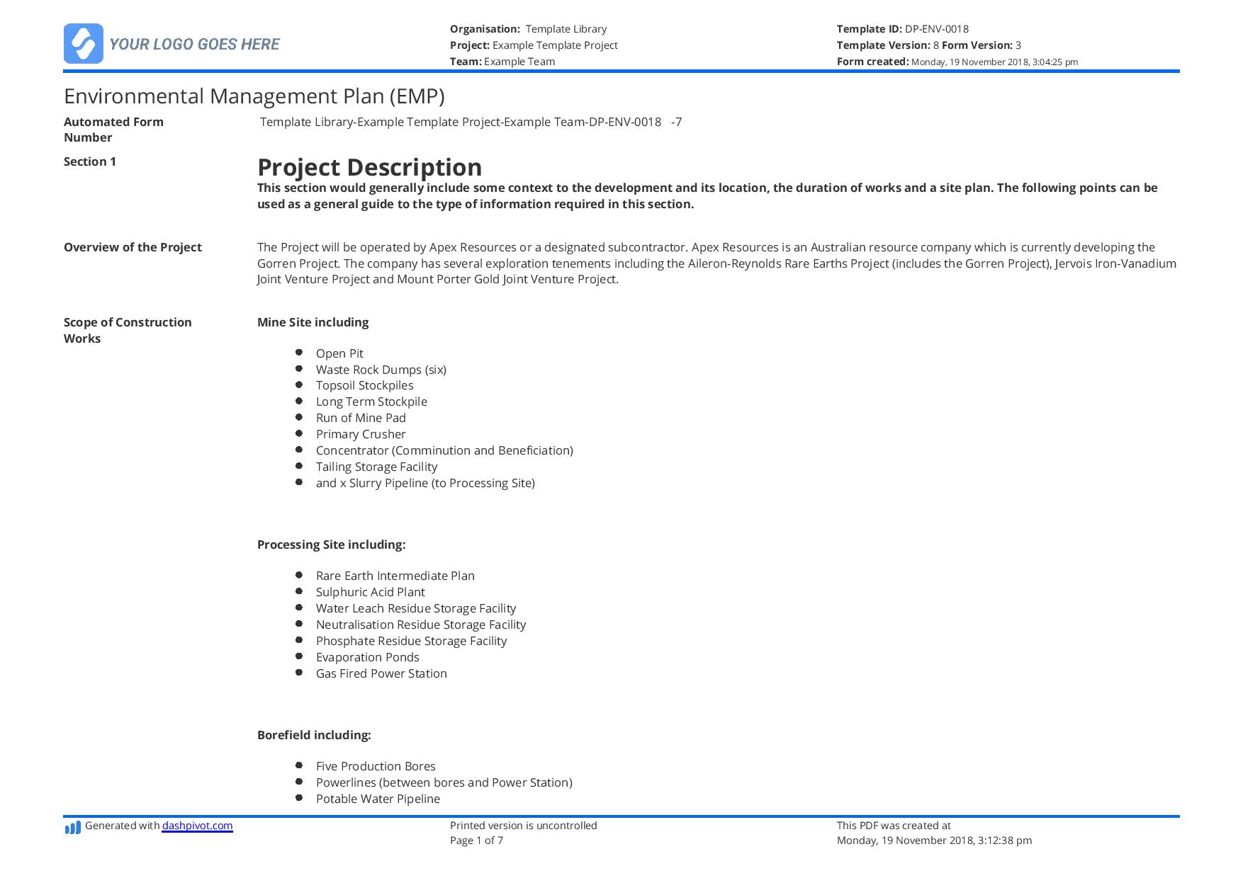 Environmental Management Policy Template Uk