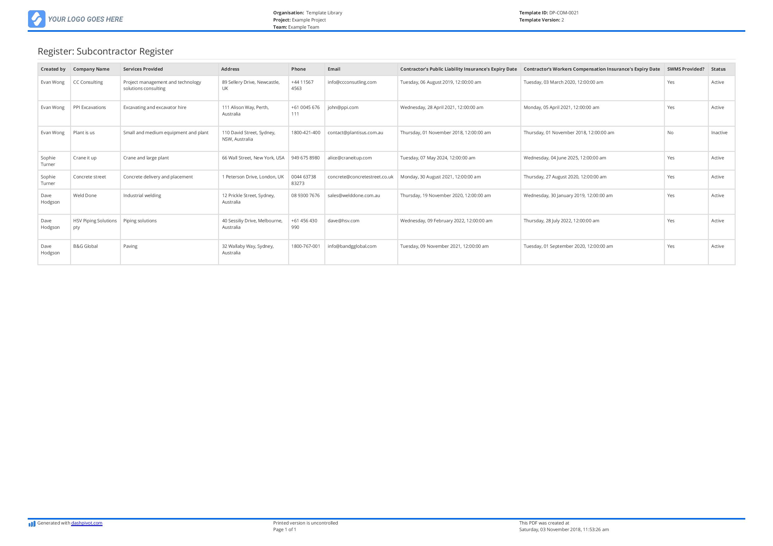 Free Contractor Register template (Easy to use and editable template)