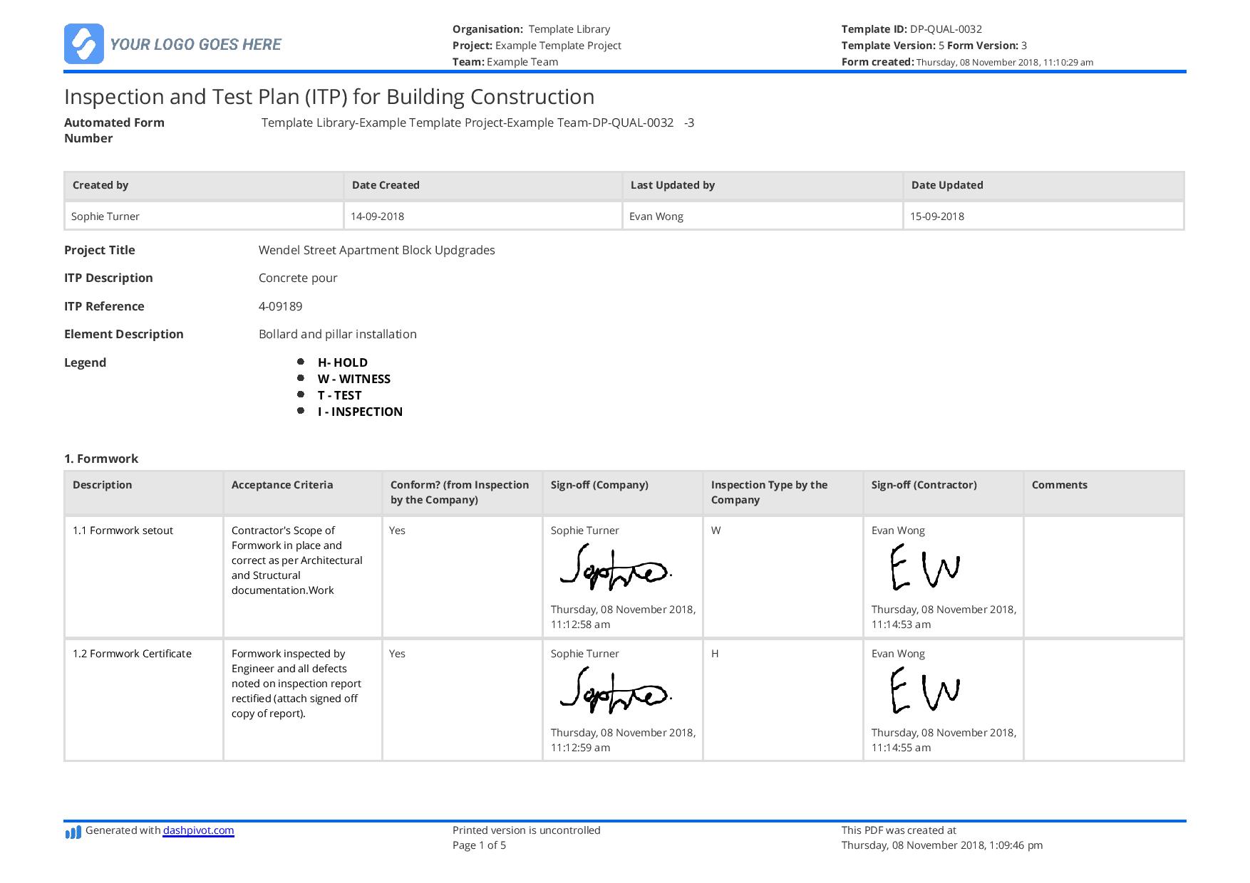 Standard Inspection Test Plan Itp For Civil Works By Chadsinclair3280