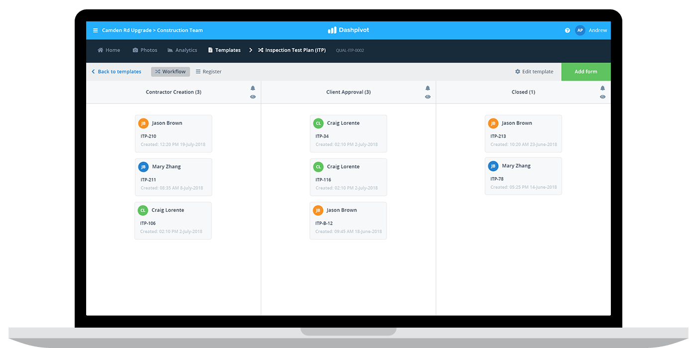 Inspection test plan workflow