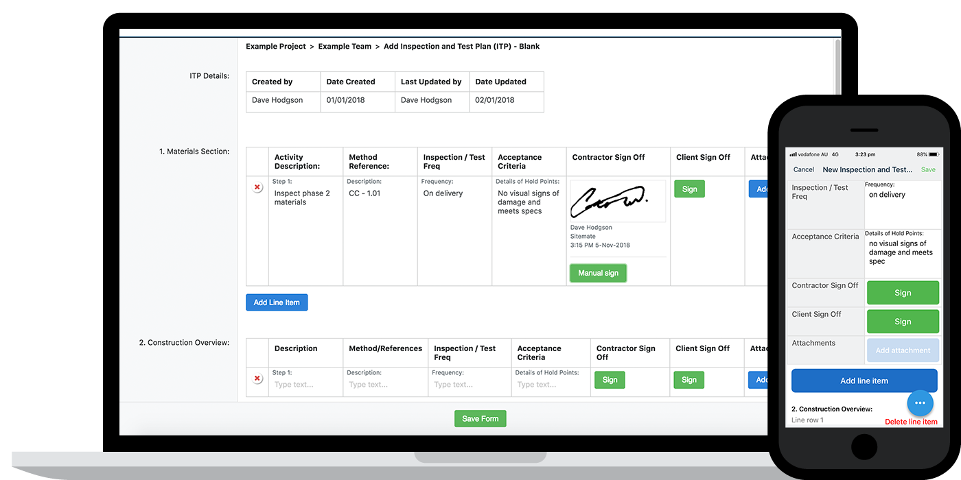 Inspection test plan software
