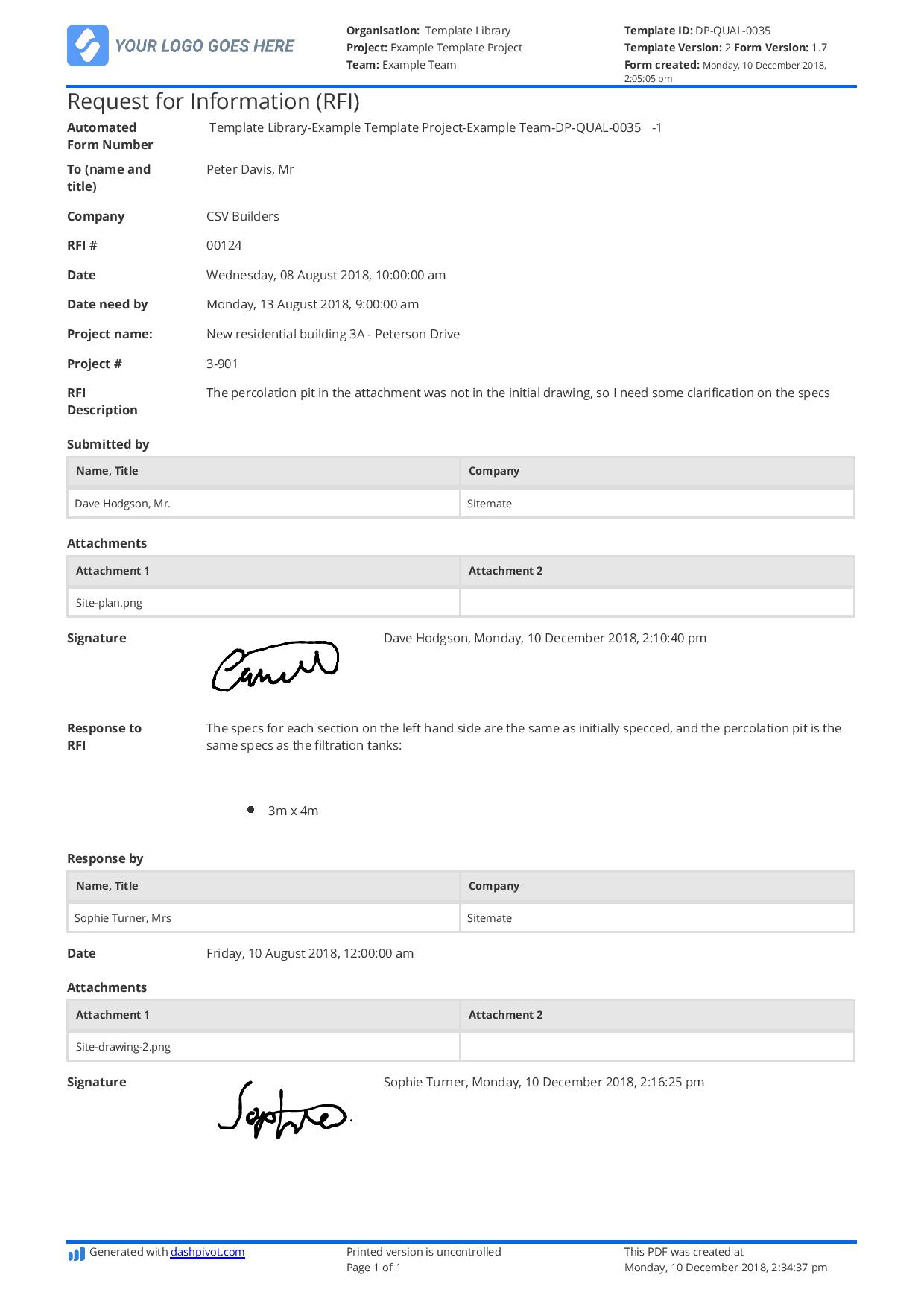 RFI Construction Example Here S An Example RFI To View Copy Or Use   2018 111 10 Request For Information RFI 1 Page 001 