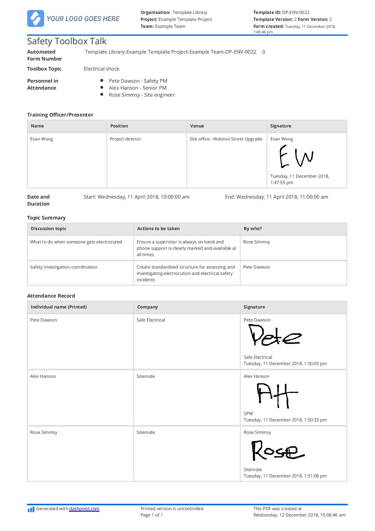 Free Toolbox Talk Template (Better Than Excel, Word And, 48% OFF