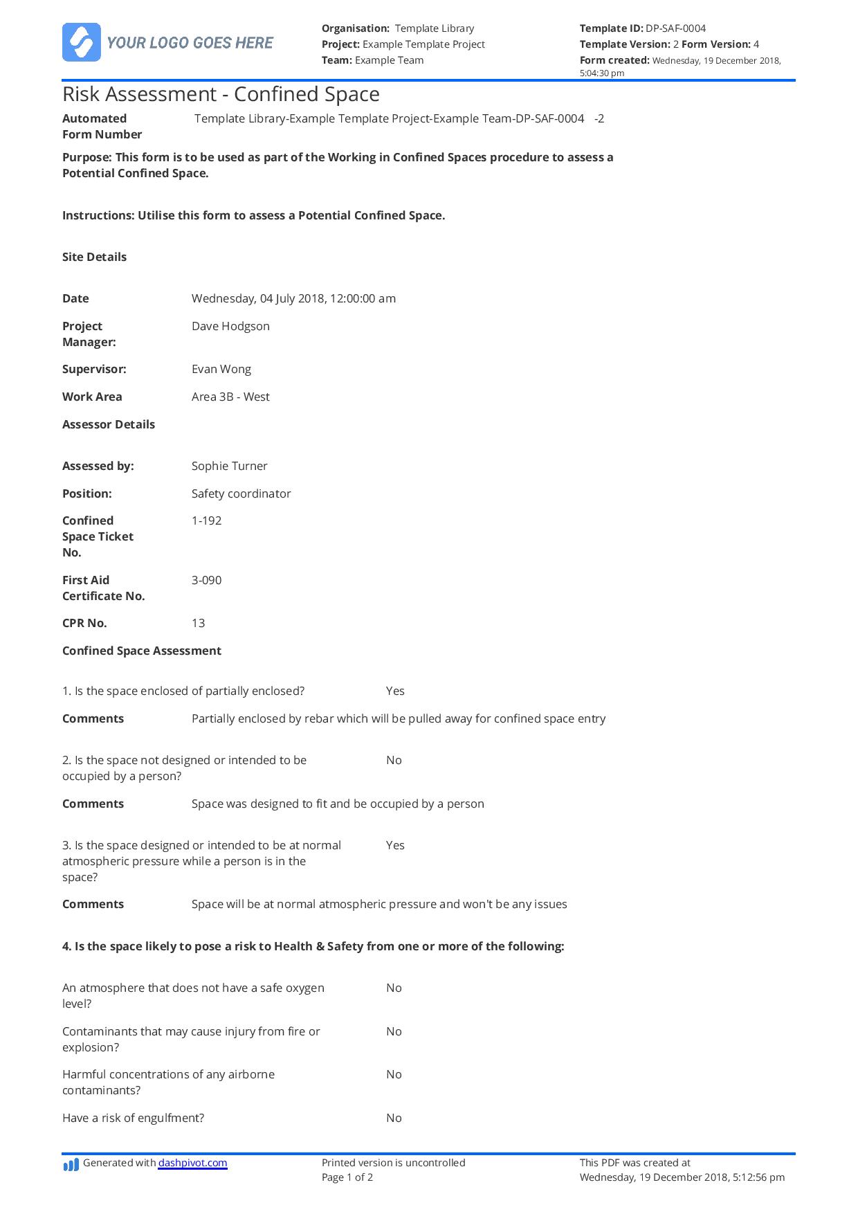 Confined Space Permit template Free and editable template