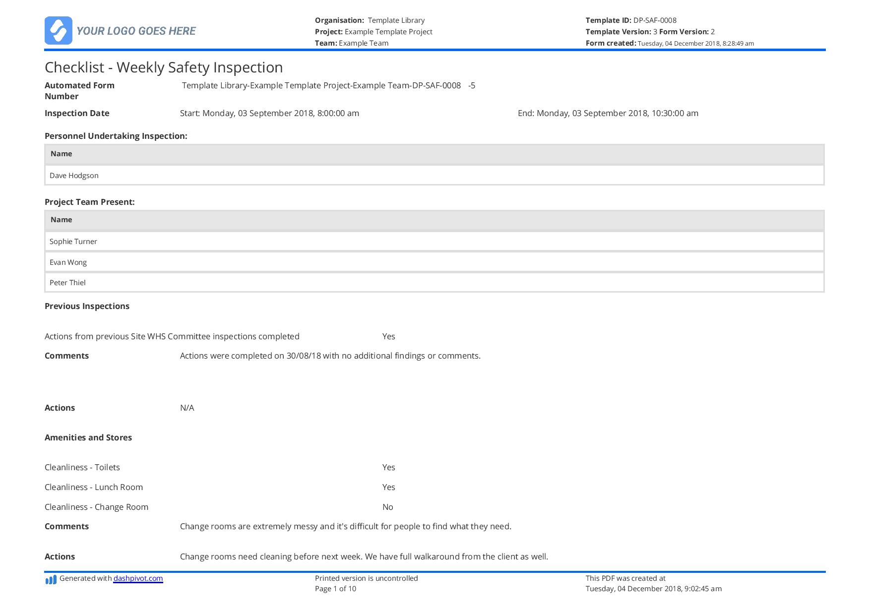 free building inspection checklist pdf safetyculture