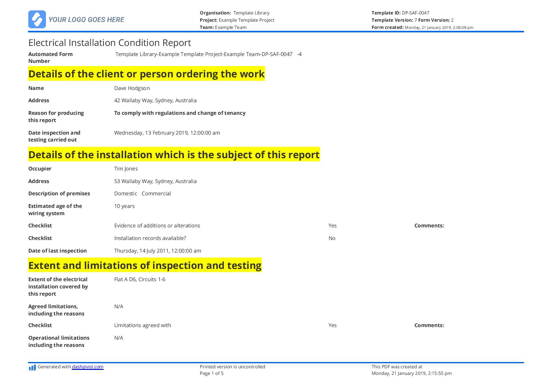 Installation report. Electrical installation condition Report. Electrical installation condition Report guidance. Domestic electrical installation Report. Electrical installation condition Report London.