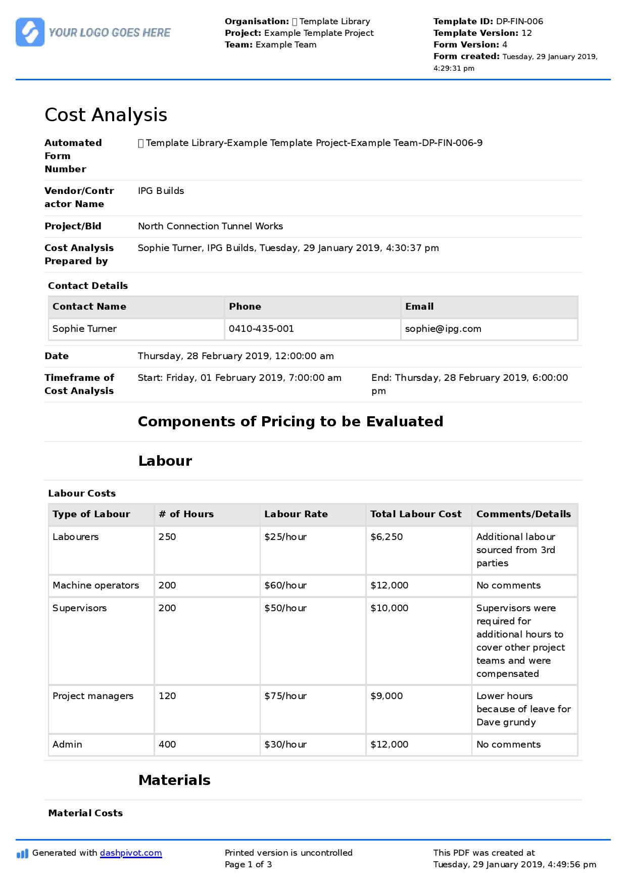 Free Construction Cost Analysis Template Better Than Excel And Pdf 0466