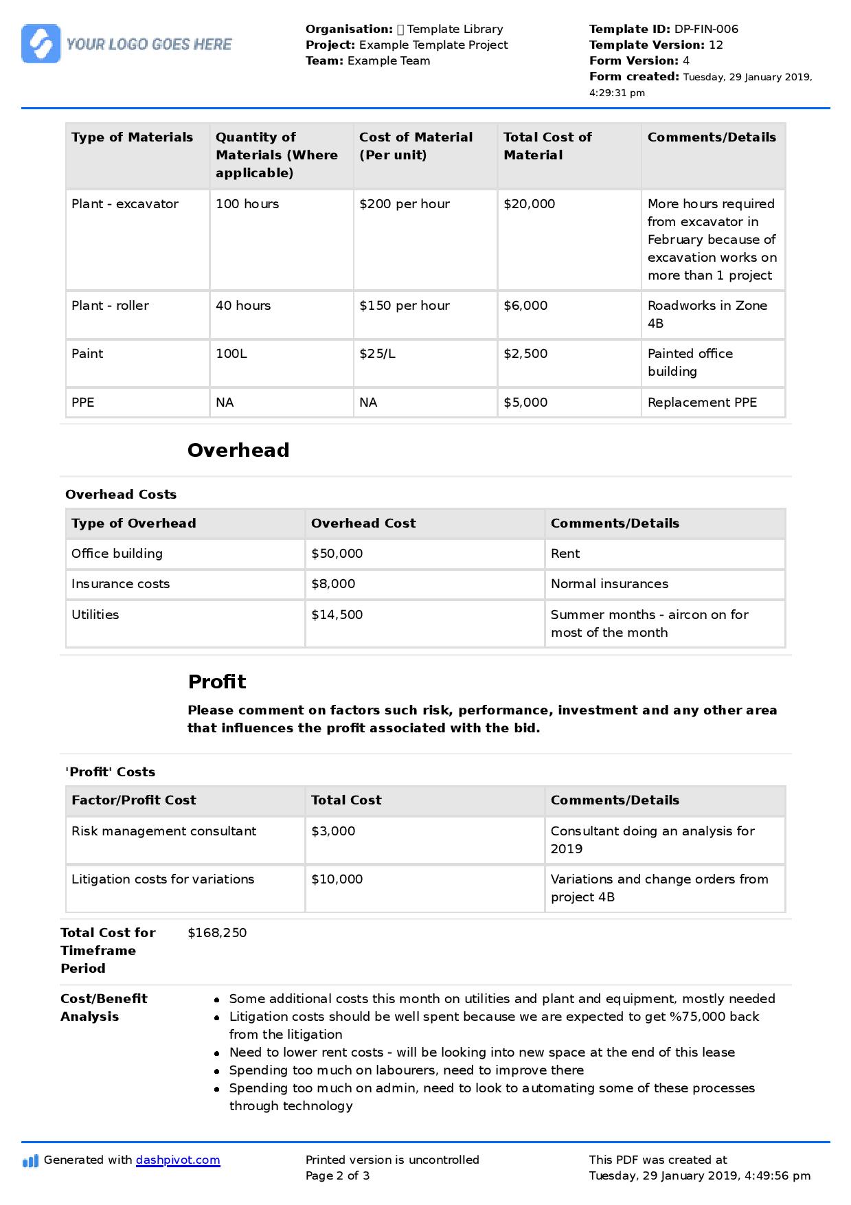 Free Construction Cost Analysis Template Better Than Excel And PDF 